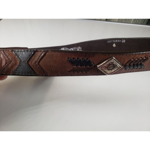 Nocona Western Genuine Leather Brown Belt Silver Buckle Embellishments Sz 28 - Picture 5 of 8